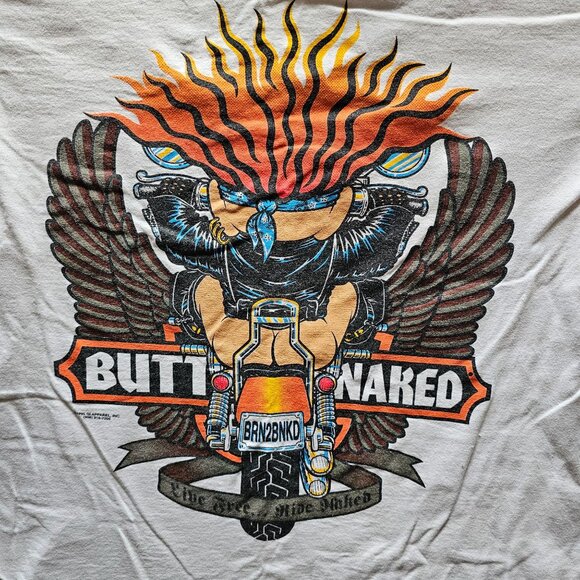 Butt Naked Motorcycle T-Shirt L Large Gildan Heavyweight Pre-Shrunk Cotton White - Picture 6 of 7
